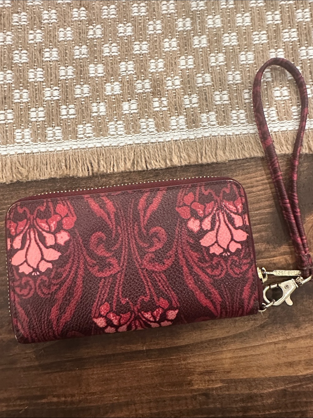 Tory Burch RobinsonBurgundy and Pink Floral-Print Wristlet - Picture 2 of 3